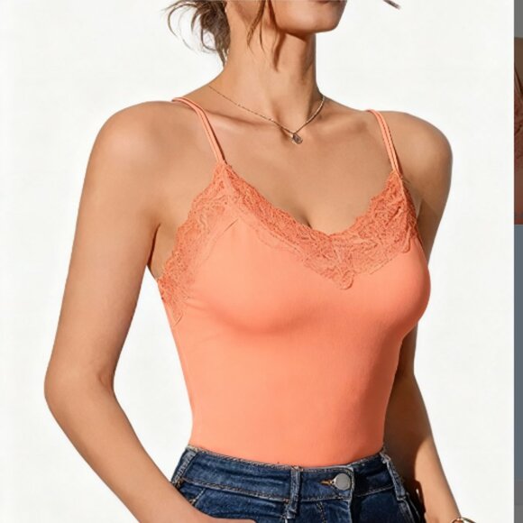 Melrose & Market Coral Amber Lace Trim V-Neck Camisole Tank Top S - Picture 1 of 5